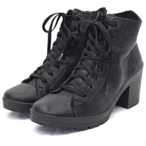 Topshop Black Shearling Lined Block Heel Lace-Up Ankle Boots Size 6